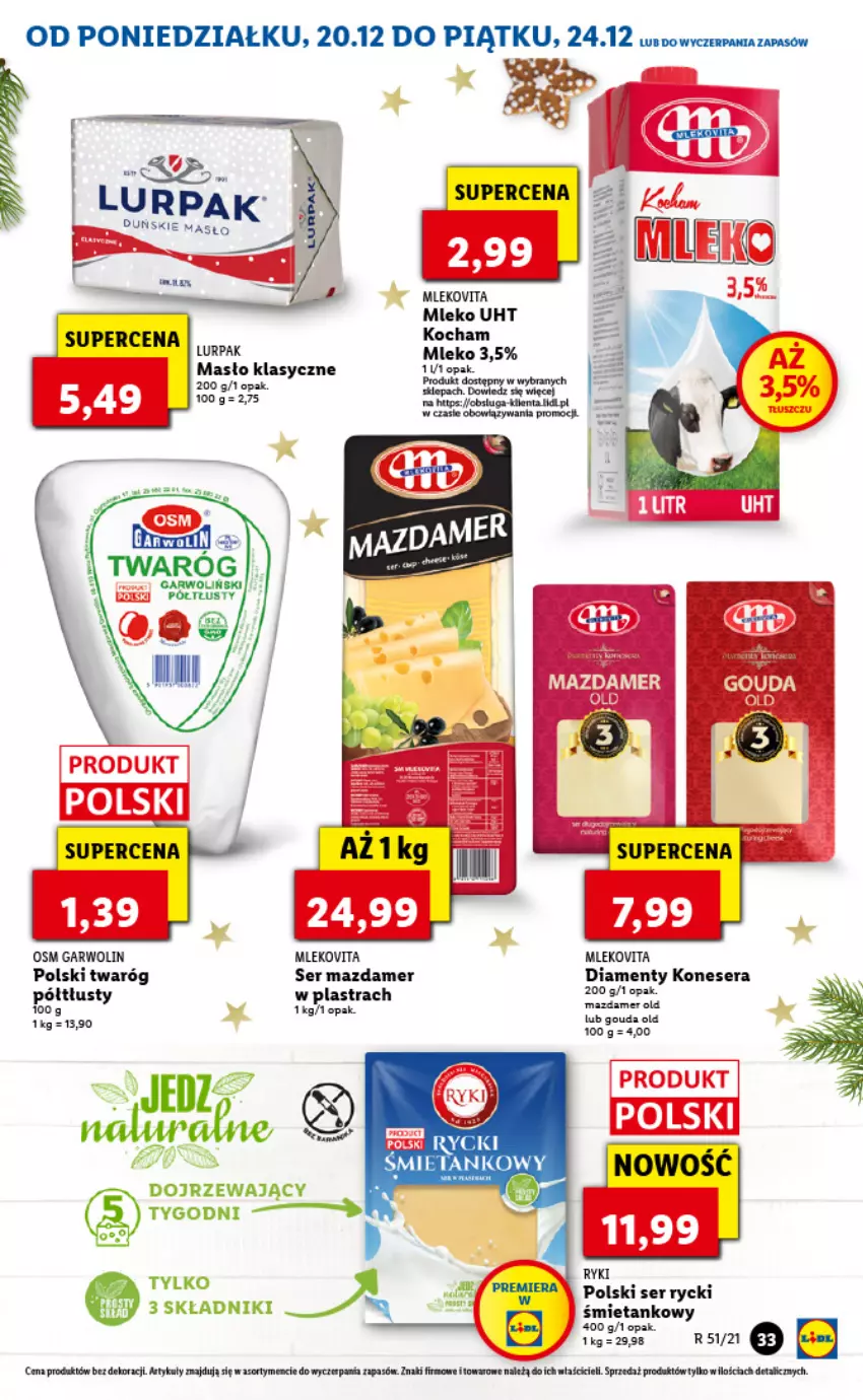 Gazetka promocyjna Lidl - GAZETKA - ważna 20.12 do 24.12.2021 - strona 33 - produkty: Fa, Gouda, Koc, Lurpak, Masło, Mazdamer, Mleko, Mlekovita, Ser, Twaróg