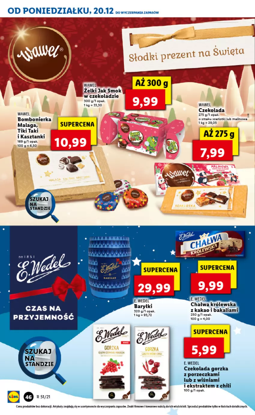 Gazetka promocyjna Lidl - GAZETKA - ważna 20.12 do 24.12.2021 - strona 46 - produkty: Baryłki, Czekolada, Czekolada gorzka, E. Wedel, Kakao, Por, Wawel