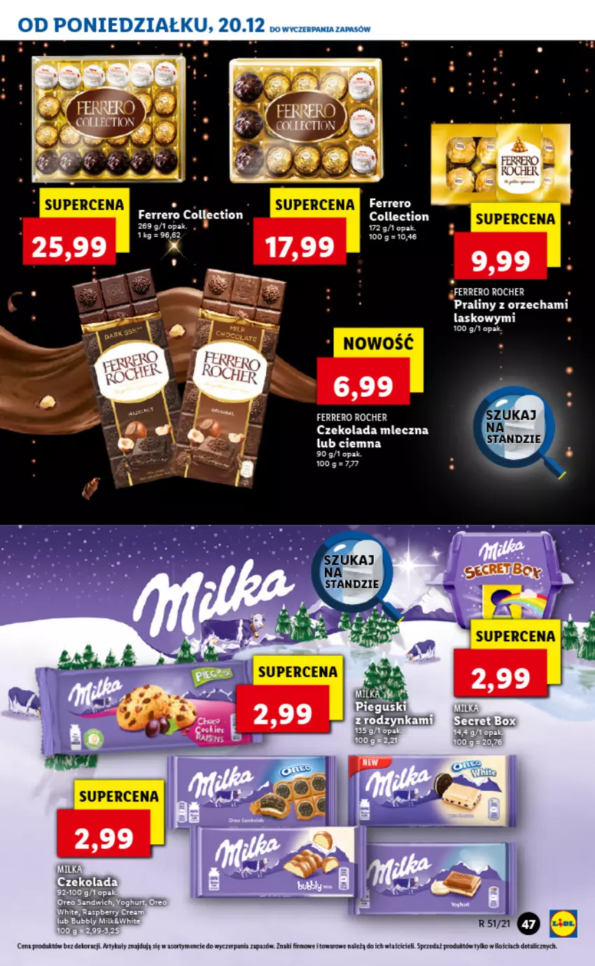 Gazetka promocyjna Lidl - GAZETKA - ważna 20.12 do 24.12.2021 - strona 47 - produkty: Czekolada, Czekolada mleczna, Fa, Ferrero, Praliny