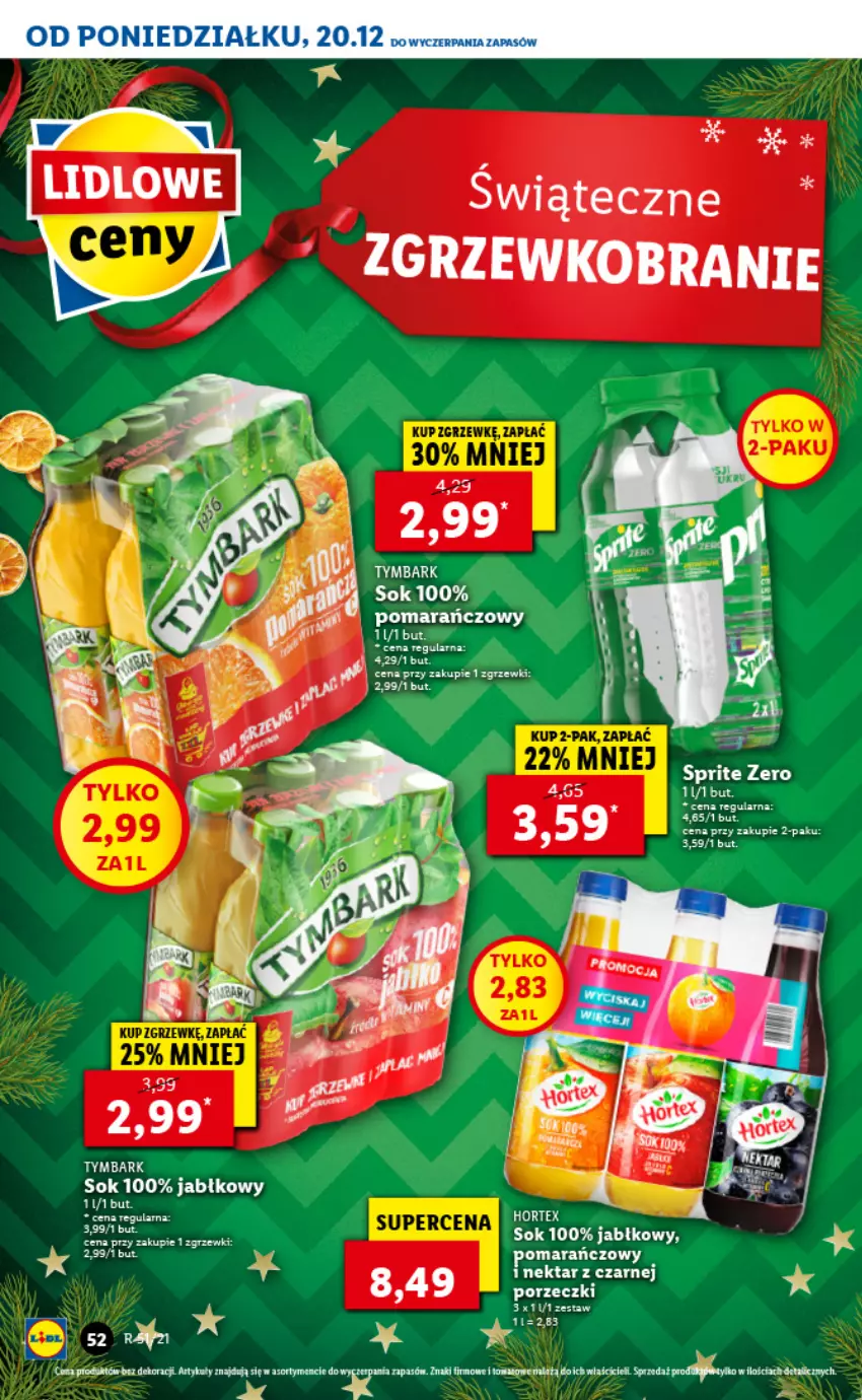 Gazetka promocyjna Lidl - GAZETKA - ważna 20.12 do 24.12.2021 - strona 52 - produkty: Por, Sok, Sprite, Tymbark