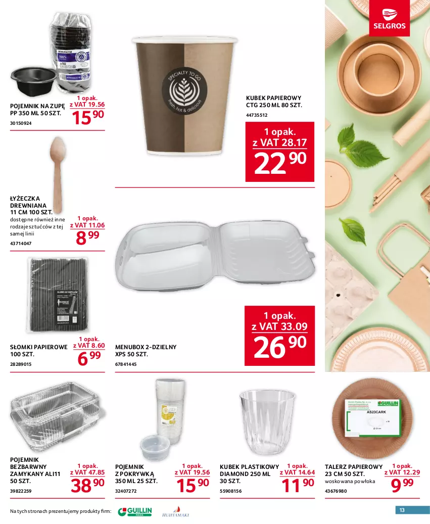 Gazetka promocyjna Selgros - Oferta gastronomiczna - ważna 18.05 do 31.05.2023 - strona 13 - produkty: Kubek, Kubek papierowy, Papier, Pojemnik, Pojemnik z pokrywką, Talerz, Talerz papierowy