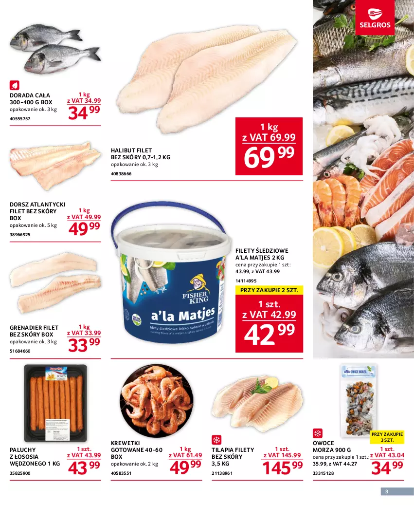 Gazetka promocyjna Selgros - Oferta gastronomiczna - ważna 18.05 do 31.05.2023 - strona 3 - produkty: Dorsz, Grenadier, Halibut, Krewetki, Owoce, Owoce morza, Sos, Tilapia