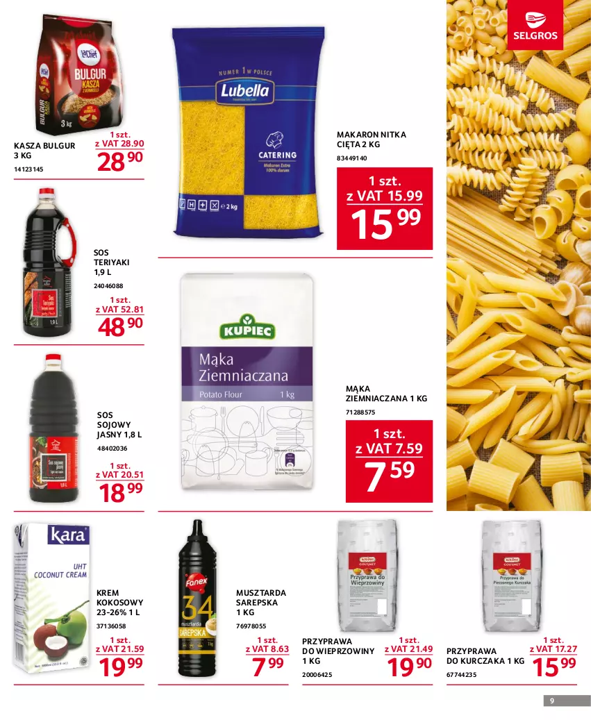 Gazetka promocyjna Selgros - Oferta gastronomiczna - ważna 18.05 do 31.05.2023 - strona 9 - produkty: Bulgur, Kasza, Kokos, Kurczak, LG, Mąka, Makaron, Mus, Musztarda, Sos, Sos sojowy