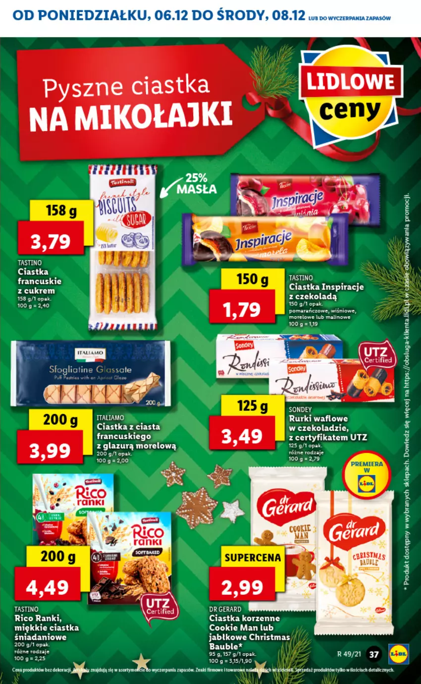 Gazetka promocyjna Lidl - GAZETKA - ważna 06.12 do 08.12.2021 - strona 37 - produkty: Ciastka, Danio, Dr Gerard, Lazur, Rurki