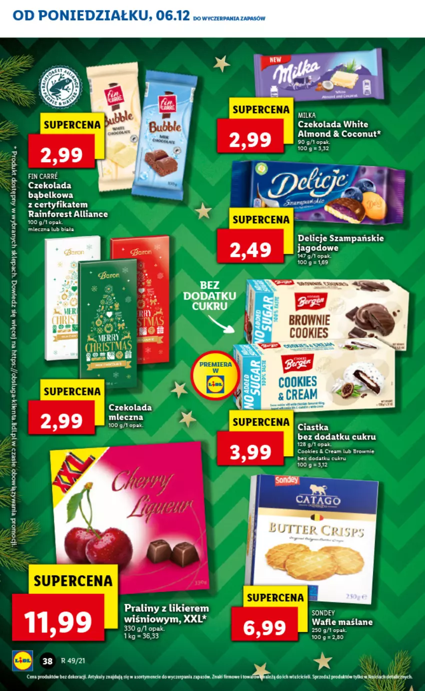 Gazetka promocyjna Lidl - GAZETKA - ważna 06.12 do 08.12.2021 - strona 38 - produkty: Czekolada, Delicje, Fa, Likier, Praliny