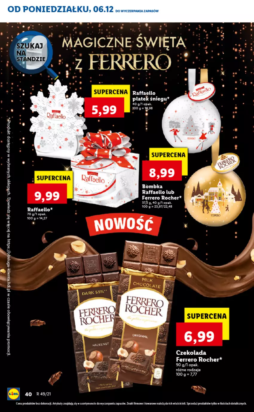 Gazetka promocyjna Lidl - GAZETKA - ważna 06.12 do 08.12.2021 - strona 40 - produkty: Czekolada, Fa, Ferrero, Ferrero Rocher, Raffaello