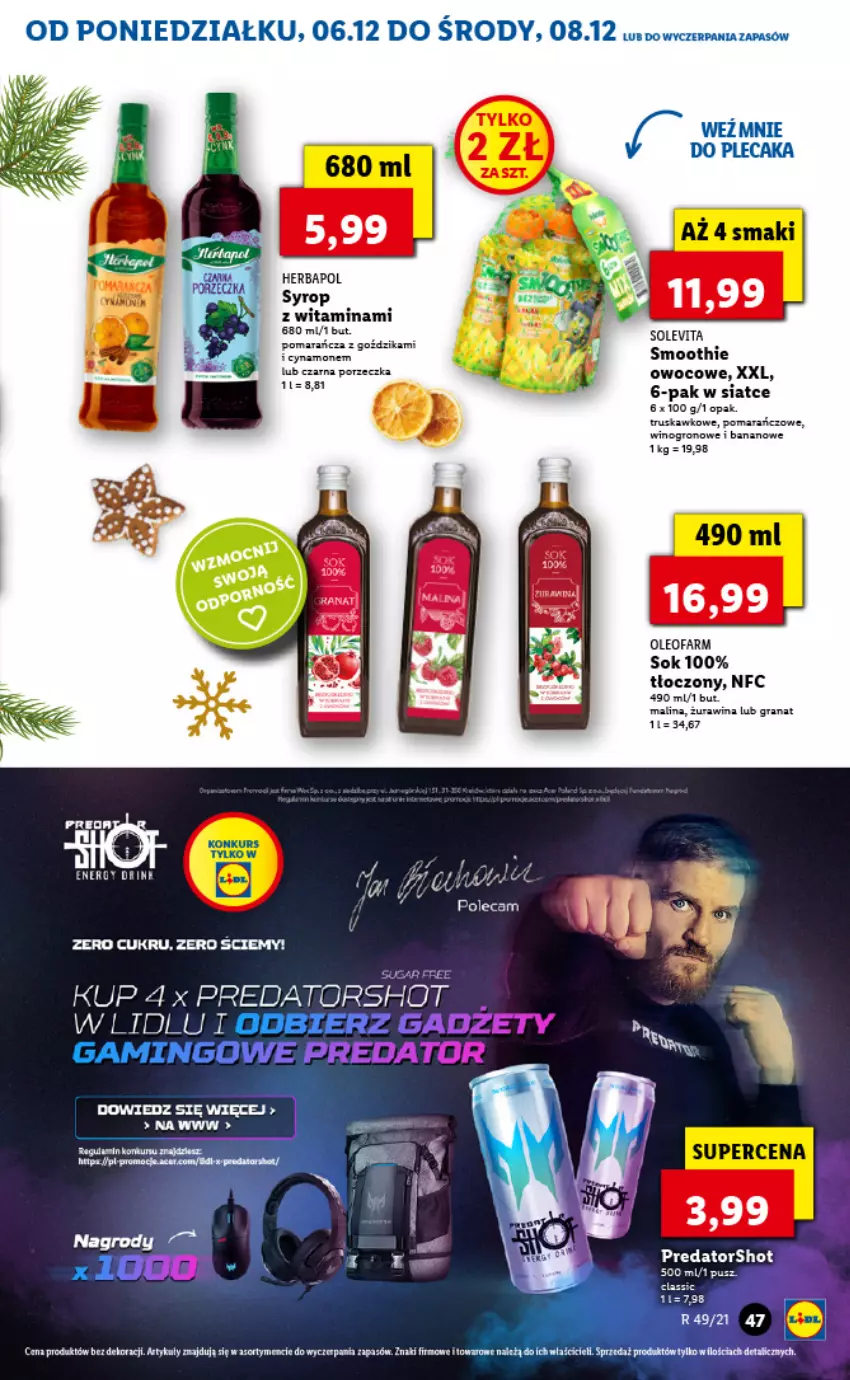 Gazetka promocyjna Lidl - GAZETKA - ważna 06.12 do 08.12.2021 - strona 47 - produkty: Fa, Gra, Granat, Herbapol, Oleo, Oleofarm, Plecak, Por, Smoothie, Sok, Syrop, Wino