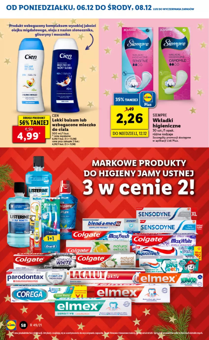 Gazetka promocyjna Lidl - GAZETKA - ważna 06.12 do 08.12.2021 - strona 58 - produkty: Mleczko, Olej, Parodontax, Rama, Sensodyne, Sok, Wkładki