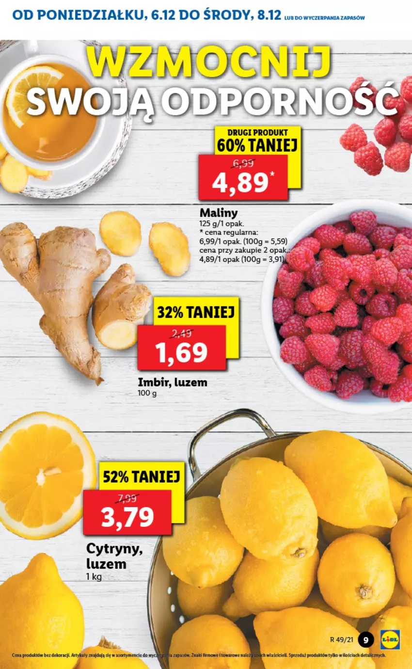 Gazetka promocyjna Lidl - GAZETKA - ważna 06.12 do 08.12.2021 - strona 9 - produkty: Cytryny, Fa, Imbir, Maliny