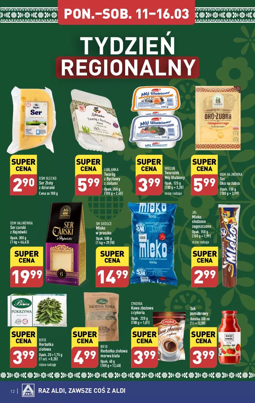 Gazetka promocyjna Aldi - Pełna oferta - ważna 11.03 do 16.03.2024 - strona 12 - produkty: Cars, Kawa, Kawa zbożowa, Mleko, Mleko w proszku, Ser, Sok, Sok pomidorowy, Twaróg