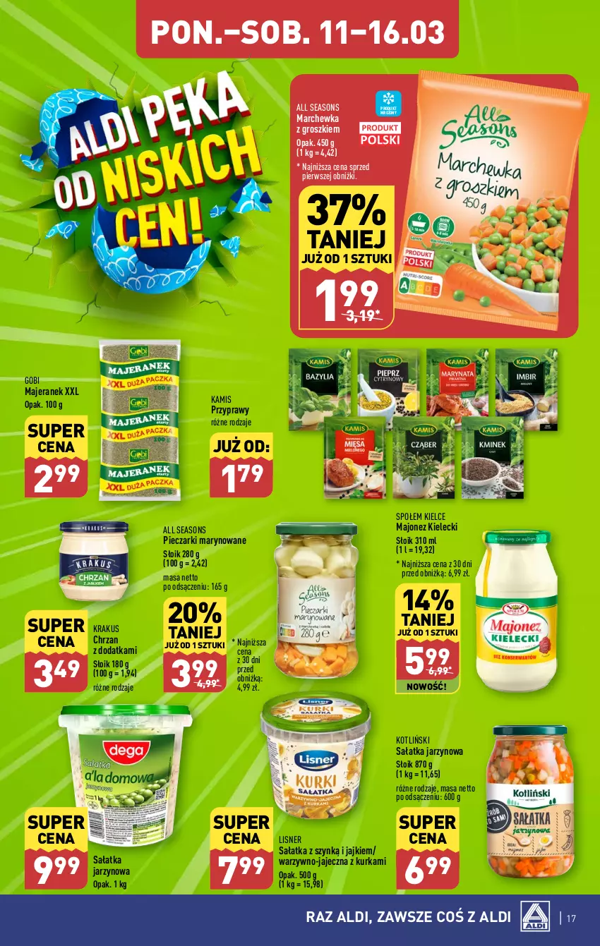 Gazetka promocyjna Aldi - Pełna oferta - ważna 11.03 do 16.03.2024 - strona 17 - produkty: All Seasons, Chrzan, Kamis, Krakus, Lisner, Majonez, Marchewka, Piec, Przyprawy, Sałat, Sałatka