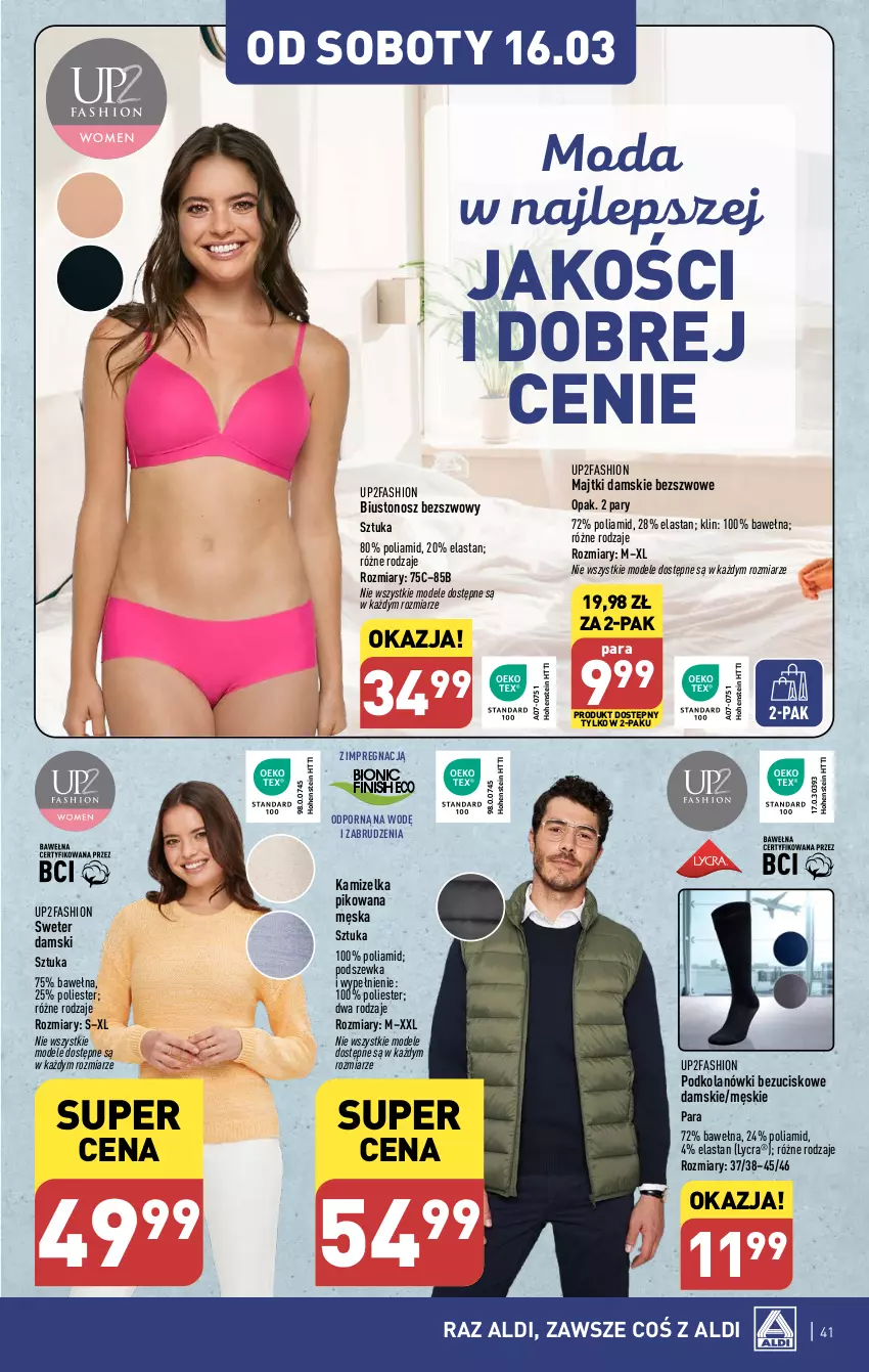 Gazetka promocyjna Aldi - Pełna oferta - ważna 11.03 do 16.03.2024 - strona 41 - produkty: Biustonosz, Fa, Kamizelka, Majtki, Moda, Por, Sweter, Wełna