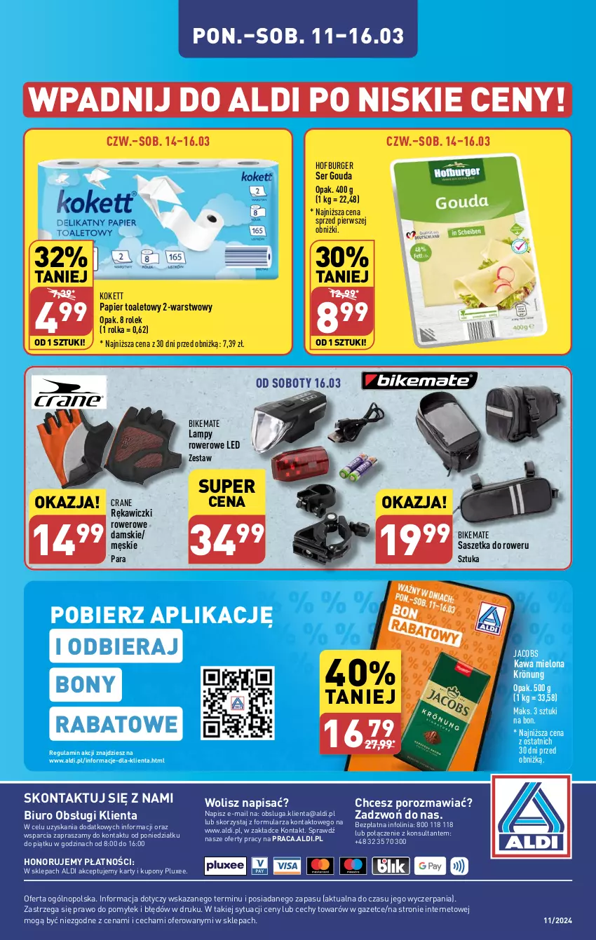 Gazetka promocyjna Aldi - Pełna oferta - ważna 11.03 do 16.03.2024 - strona 44 - produkty: Biuro, Burger, Gouda, Hofburger, Jacobs, Kawa, Kawa mielona, O nas, Papier, Papier toaletowy, Por, Rower, Ser