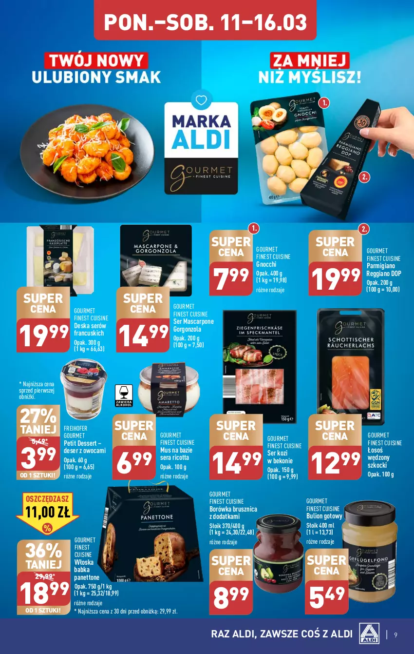 Gazetka promocyjna Aldi - Pełna oferta - ważna 11.03 do 16.03.2024 - strona 9 - produkty: Babka, Beko, Borówka, Borówka brusznica, Bulion, Deser, Deska serów, Freihofer Gourmet, Gnocchi, Gorgonzola, Koc, Lion, Mascarpone, Mus, Petit dessert, Ricotta, Ser, Ser kozi