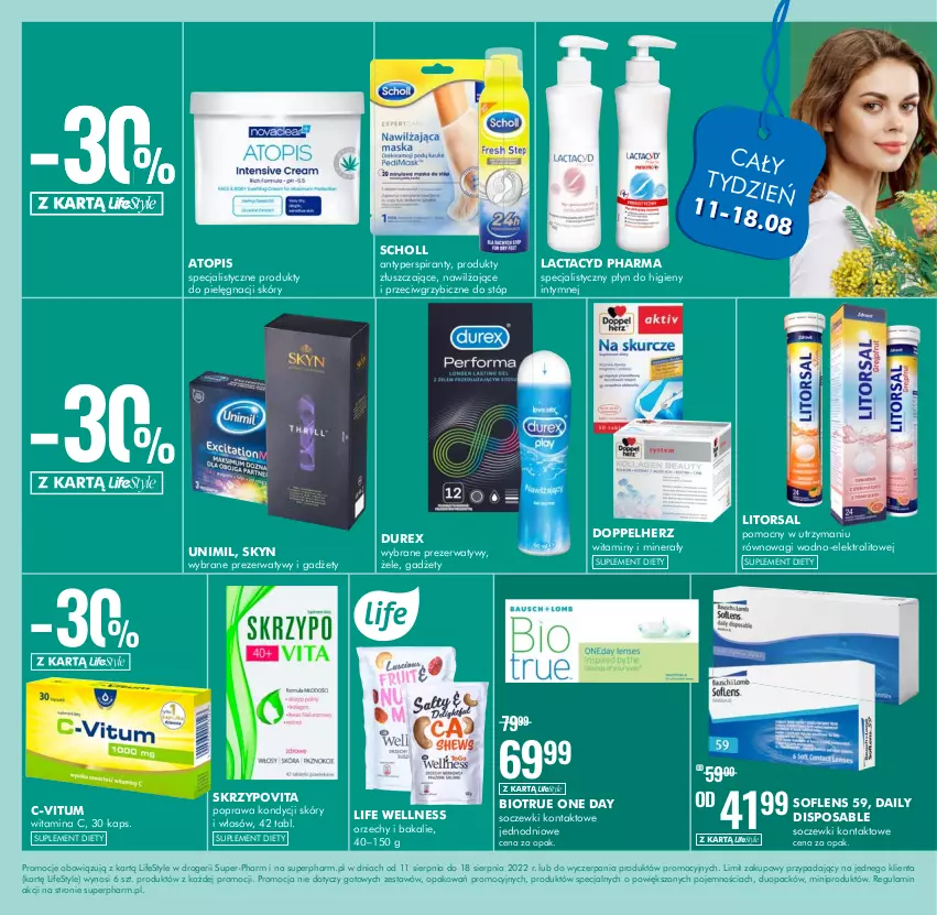 Gazetka promocyjna Super Pharm - Gazetka - ważna 11.08 do 18.08.2022 - strona 11 - produkty: Antyperspirant, BIC, Doppelherz, Durex, Lactacyd, Płyn do higieny intymnej, Prezerwatyw, Scholl, Skyn, Soczewki kontaktowe, Suplement diety, Top, Unimil, Wagi