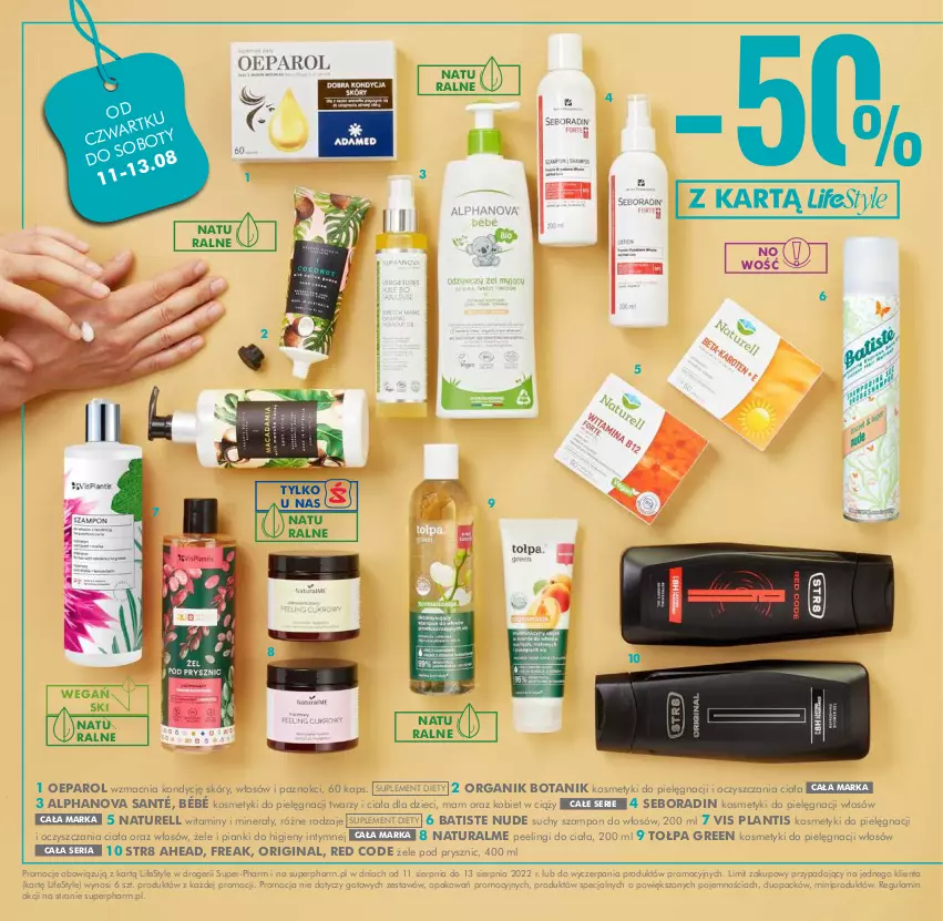 Gazetka promocyjna Super Pharm - Gazetka - ważna 11.08 do 18.08.2022 - strona 2 - produkty: Batiste, Dzieci, Gin, Kosmetyki do pielęgnacji, Naturell, Peeling, Seboradin, Ser, Str8, Suchy szampon, Suplement diety, Szampon, Tołpa