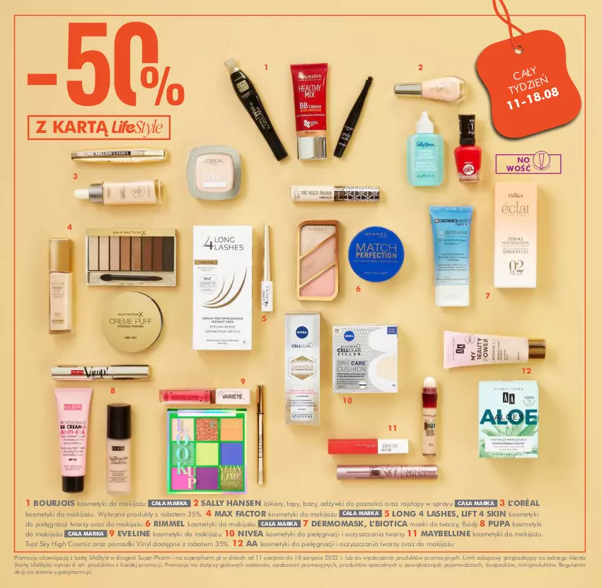 Gazetka promocyjna Super Pharm - Gazetka - ważna 11.08 do 18.08.2022 - strona 5 - produkty: Bell, Bourjois, Eveline, Fa, Kosmetyki do pielęgnacji, L’Oréal, Lakier, Long 4 Lashes, Makijaż, Max Factor, Maybelline, Nivea, Pupa, Rajstopy, Sally Hansen, Top, Tusz