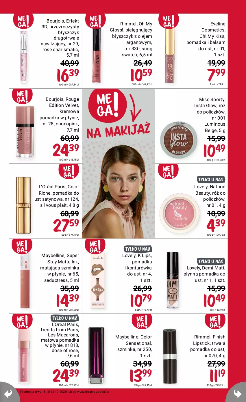 Gazetka promocyjna Rossmann - 16 październik - ważna 16.10 do 31.10.2021 - strona 9 - produkty: Balsam do ust, Bell, Bourjois, Eveline, Finish, Inka, Konturówka do ust, L’Oréal, Lovely, Makijaż, Maybelline, Miss Sporty, Por, Sati, Sport, Szminka, Velvet