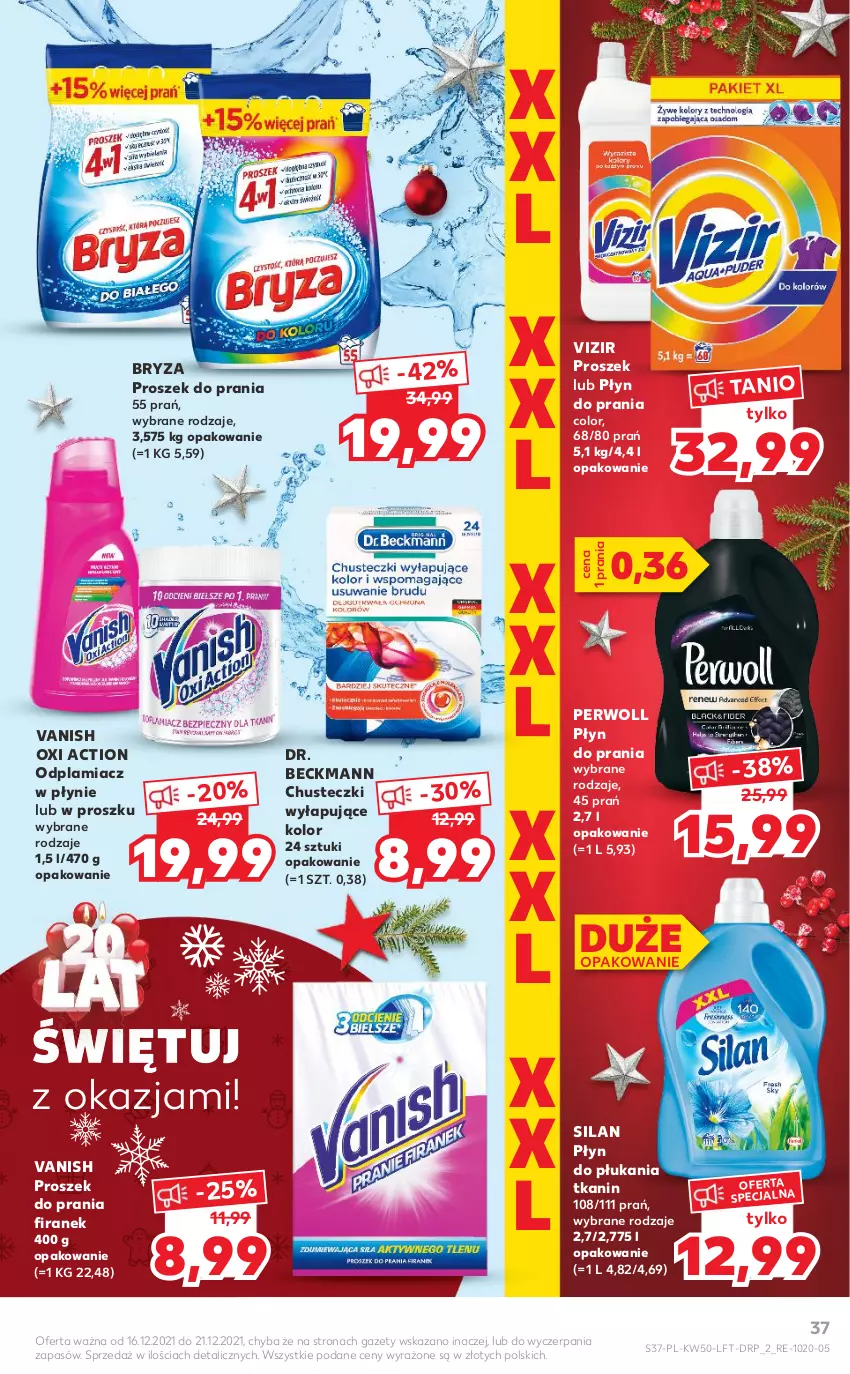 Gazetka promocyjna Kaufland - OFERTA TYGODNIA - ważna 16.12 do 21.12.2021 - strona 37 - produkty: Bryza, Chusteczki, Odplamiacz, Perwoll, Płyn do płukania, Płyn do prania, Proszek do prania, Silan, Vanish, Vizir