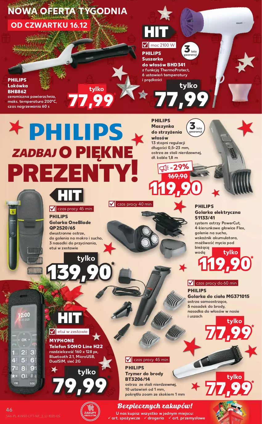 Gazetka promocyjna Kaufland - OFERTA TYGODNIA - ważna 16.12 do 21.12.2021 - strona 46 - produkty: Akumulator, Golarka, Lokówka, Maszynka, Mop, MyPhone, Philips, Piec, Suszarka, Szynka, Telefon, Top