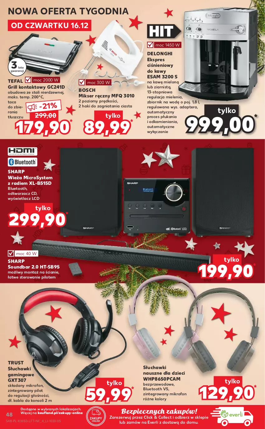 Gazetka promocyjna Kaufland - OFERTA TYGODNIA - ważna 16.12 do 21.12.2021 - strona 48 - produkty: Bosch, Dzieci, Fa, Grill, Grill kontaktowy, HP, Mikrofon, Mikser, Mikser ręczny, Piec, Rust, Ser, Sharp, Słuchawki, Słuchawki gamingowe, Soundbar, Taca, Tefal, Tera, Top