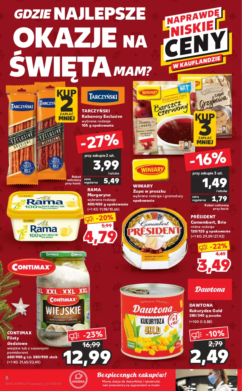 Gazetka promocyjna Kaufland - OFERTA TYGODNIA - ważna 16.12 do 21.12.2021 - strona 8 - produkty: Brie, Camembert, Dawtona, Gra, Kabanos, Kukurydza, Margaryna, Piec, Président, Rama, Tarczyński, Winiary, Zupa