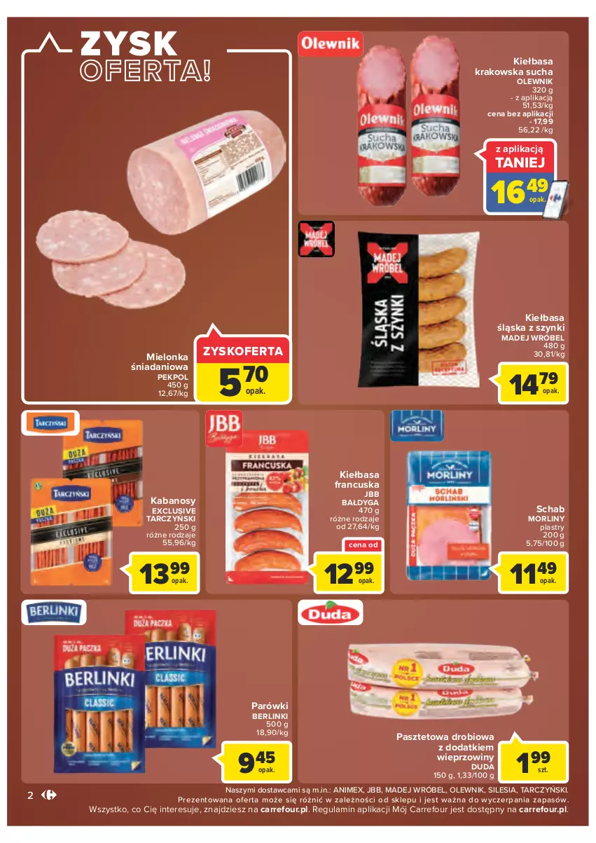 Gazetka promocyjna Carrefour - Gazetka Market - ważna 25.10 do 05.11.2022 - strona 2 - produkty: Berlinki, Danio, Duda, Kabanos, Kiełbasa, Kiełbasa krakowska, Kiełbasa śląska, Madej Wróbel, Morliny, Olewnik, Parówki, Pasztet, Pekpol, Tarczyński