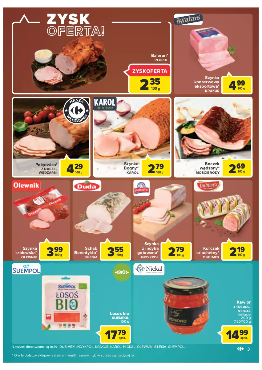 Gazetka promocyjna Carrefour - Gazetka Market - ważna 25.10 do 05.11.2022 - strona 3 - produkty: Boczek, Kawior, Krakus, Kurczak, Olewnik, Pekpol, Polędwica, Por, Schab Benedykta, Ser, Sos, Sport, Suempol, Szynka, Szynka konserwowa, Szynka Królewska