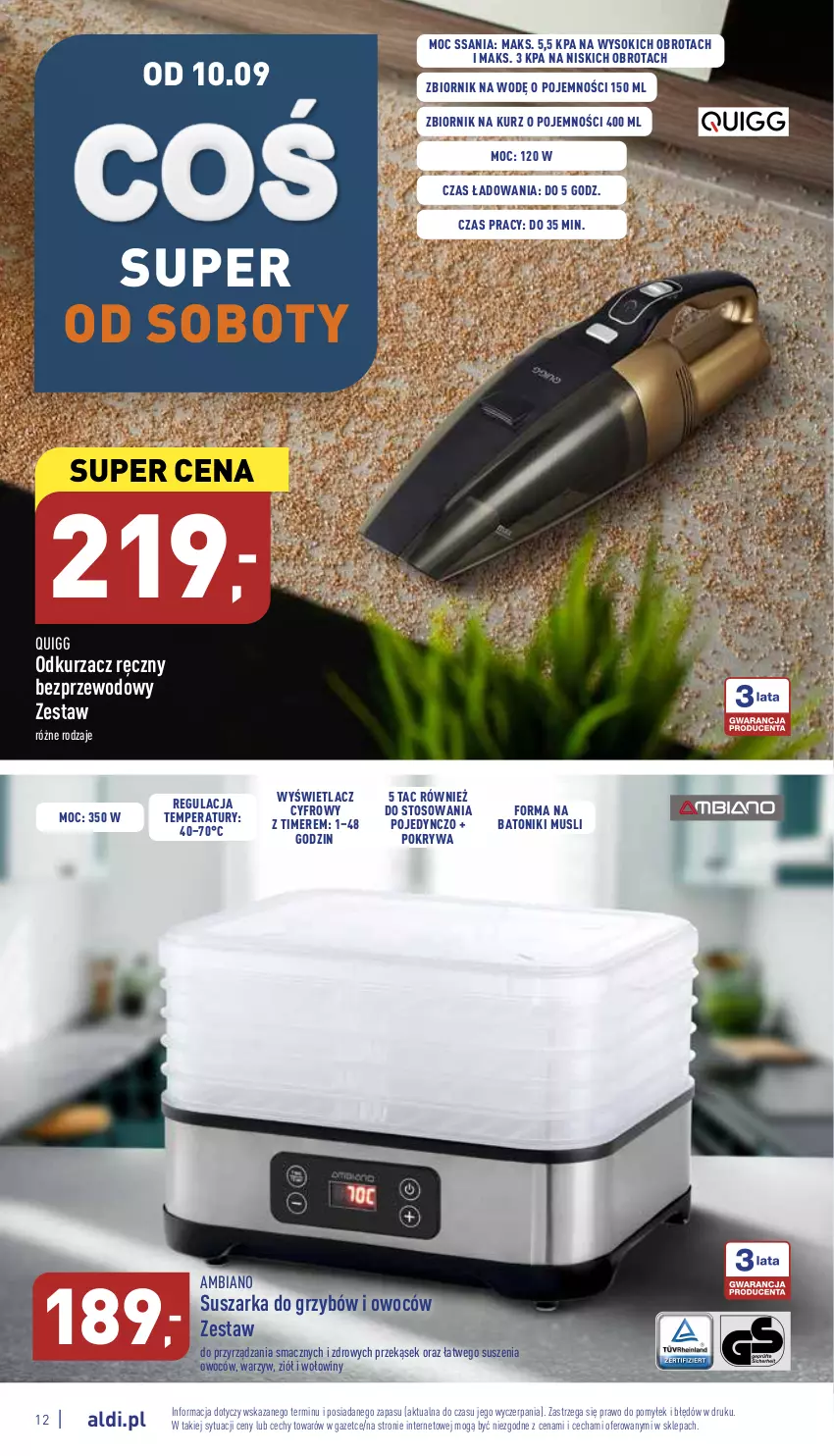 Gazetka promocyjna Aldi - Zaplanuj zakupy wcześniej - ważna 07.09 do 10.09.2022 - strona 12 - produkty: Baton, Mus, Odkurzacz, Pokrywa, Sok, Suszarka, Tonik