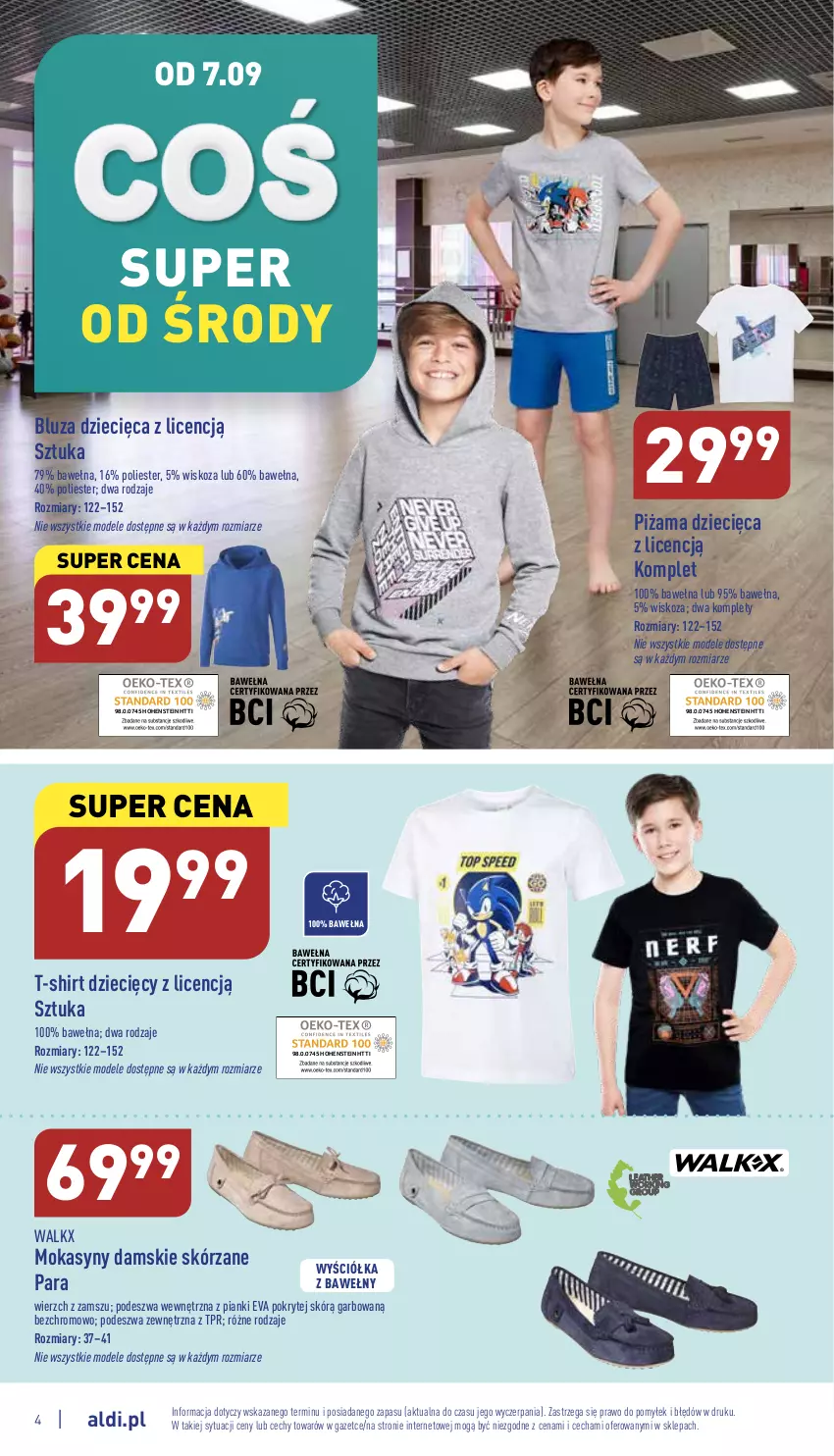 Gazetka promocyjna Aldi - Zaplanuj zakupy wcześniej - ważna 07.09 do 10.09.2022 - strona 4 - produkty: Bluza, Dzieci, Mokasyny, Piżama, T-shirt, Wełna