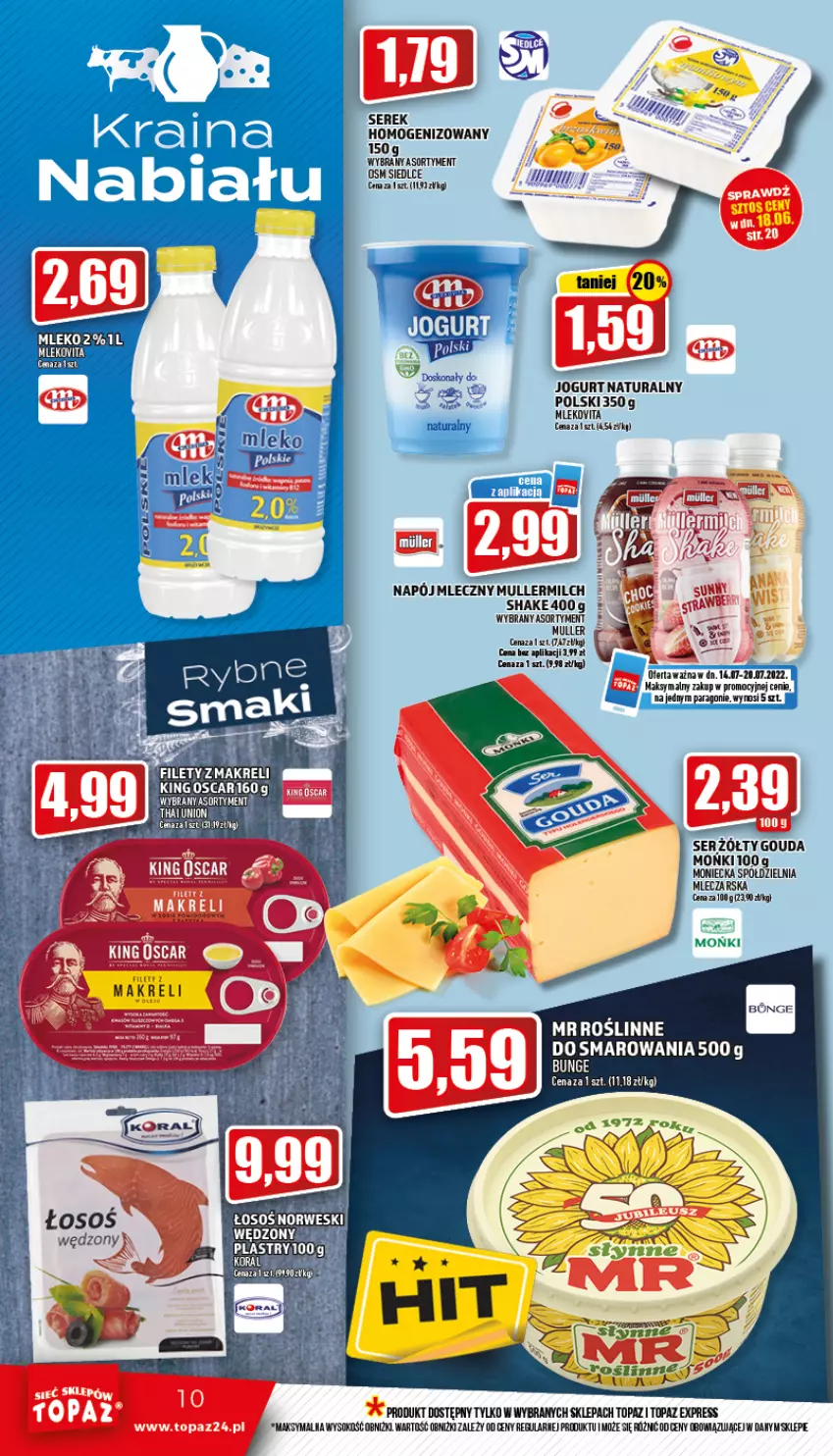 Gazetka promocyjna Topaz - Gazetka - ważna 14.07 do 20.07.2022 - strona 10 - produkty: Bluza, Gouda, Jogurt, Jogurt naturalny, Mleko, Mlekovita, Napój, Napój mleczny, Ser, Sok, Top, Vita C