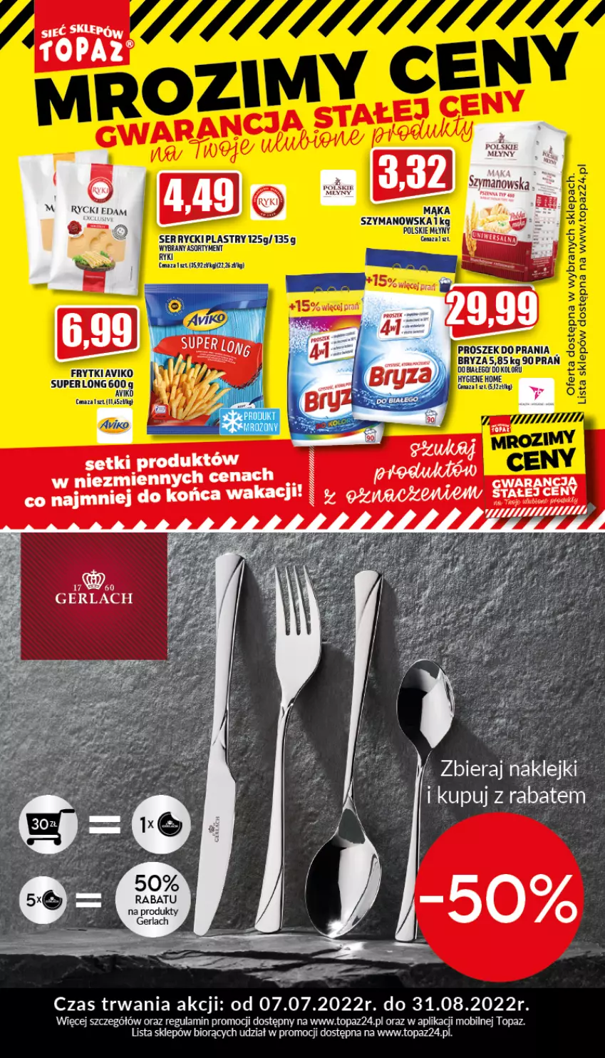 Gazetka promocyjna Topaz - Gazetka - ważna 14.07 do 20.07.2022 - strona 2 - produkty: Edam, Frytki, Mąka, Mobil, Polskie Młyny, Ser, Top