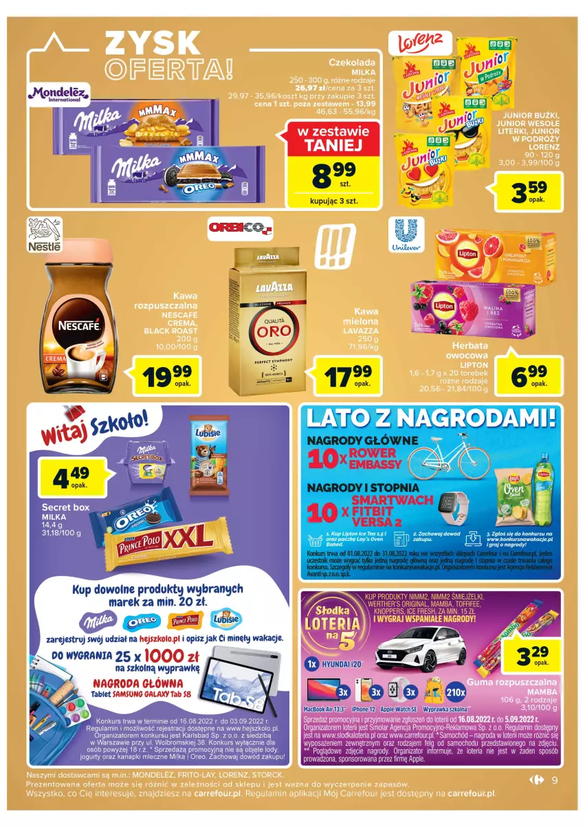 Gazetka promocyjna Carrefour - Gazetka Market - ważna 16.08 do 28.08.2022 - strona 9 - produkty: Gin, Gra, Ice tea, Jogurt, Kenzo, Knoppers, Lipton, Lody, Mamba, Milka, Oreo, Rower, Toffifee