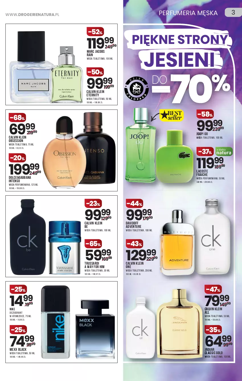 Gazetka promocyjna Drogerie Natura - Gazetka Drogerie Natura - ważna 23.09 do 06.10.2021 - strona 3 - produkty: Calvin Klein, Davidoff, Dezodorant, Jacobs, Jaguar, JOOP!, Lack, Lacoste, Mexx, Nike, Perfum, SESSIO, Trussardi, Woda, Woda perfumowana, Woda toaletowa