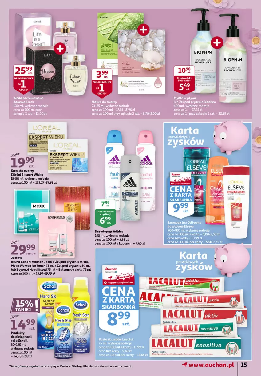 Gazetka promocyjna Auchan - Sezon na radość Hipermarkety - ważna 20.05 do 26.05.2021 - strona 15 - produkty: Adidas, Balsam do ciała, Dezodorant, Elseve, Gra, Krem do twarzy, Lacalut, Mexx, Odżywka, Pasta do zębów, Szampon