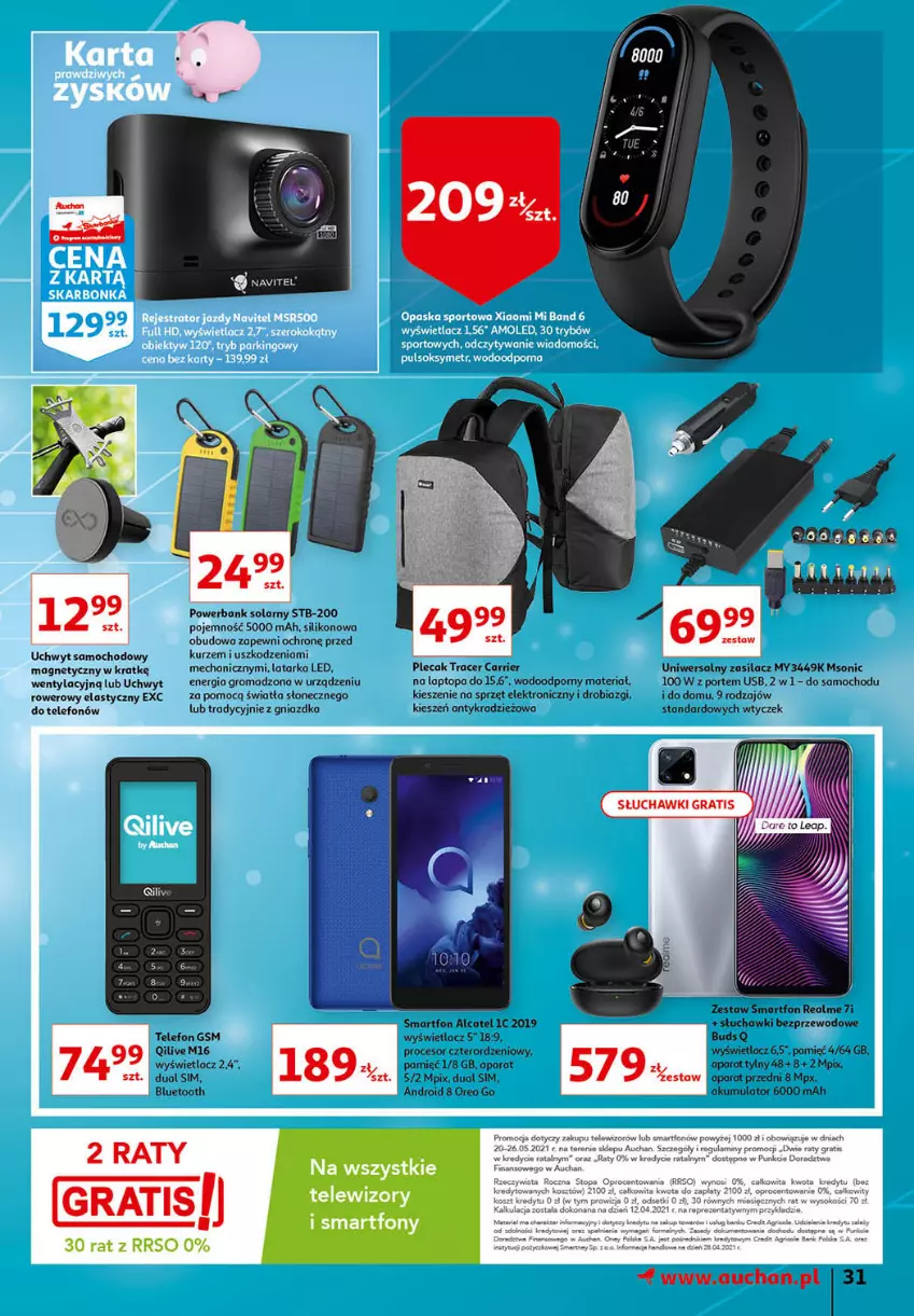 Gazetka promocyjna Auchan - Sezon na radość Hipermarkety - ważna 20.05 do 26.05.2021 - strona 31 - produkty: Acer, Akumulator, Gra, Latarka, Latarka LED, Navitel, Plecak, Por, Powerbank, Procesor, Rower, Słuchawki, Słuchawki bezprzewodowe, Smartfon, Tarka, Telefon, Top