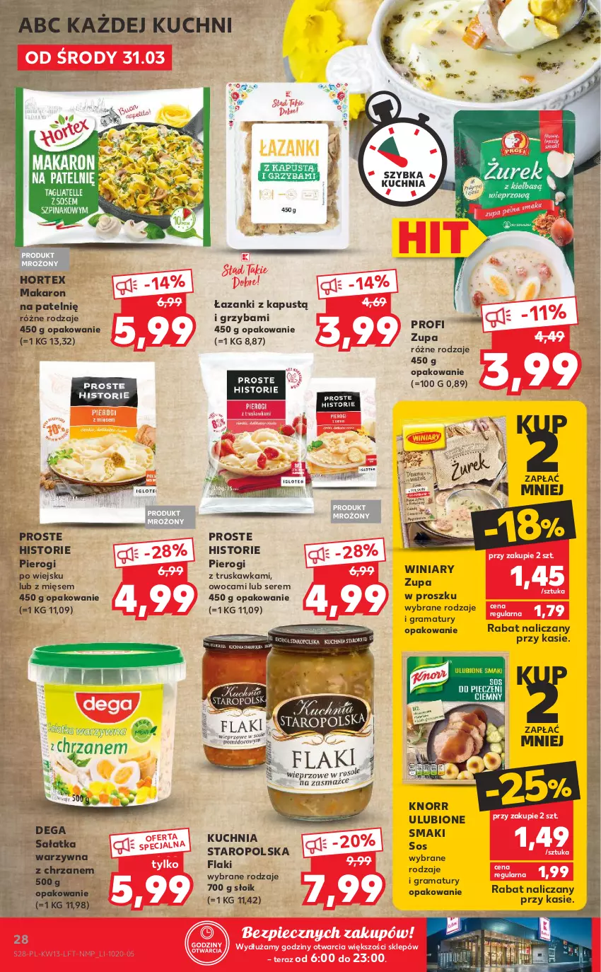 Gazetka promocyjna Kaufland - OFERTA TYGODNIA - ważna 31.03 do 07.04.2021 - strona 28 - produkty: Chrzan, Dega, Flaki, Gra, Hortex, Kapustą, Knorr, Kuchnia, Kuchnia Staropolska, Makaron, Piec, Pierogi, Rama, Sałat, Sałatka, Sałatka warzywna, Ser, Sos, Tera, Winiary, Zupa