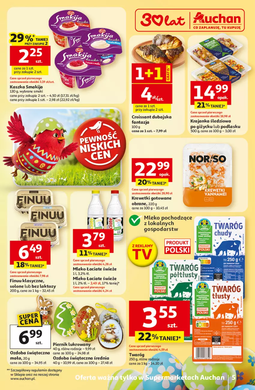 Gazetka promocyjna Auchan - Gazetka 30 Lat Supermarket Auchan - ważna 19.03 do 25.03.2026 - strona 5 - produkty: Croissant, Fa, Fanta, Finuu, Krajanka śledziowa, Krewetki, Mleko, Ozdoba, Piernik, Smakija, Twaróg