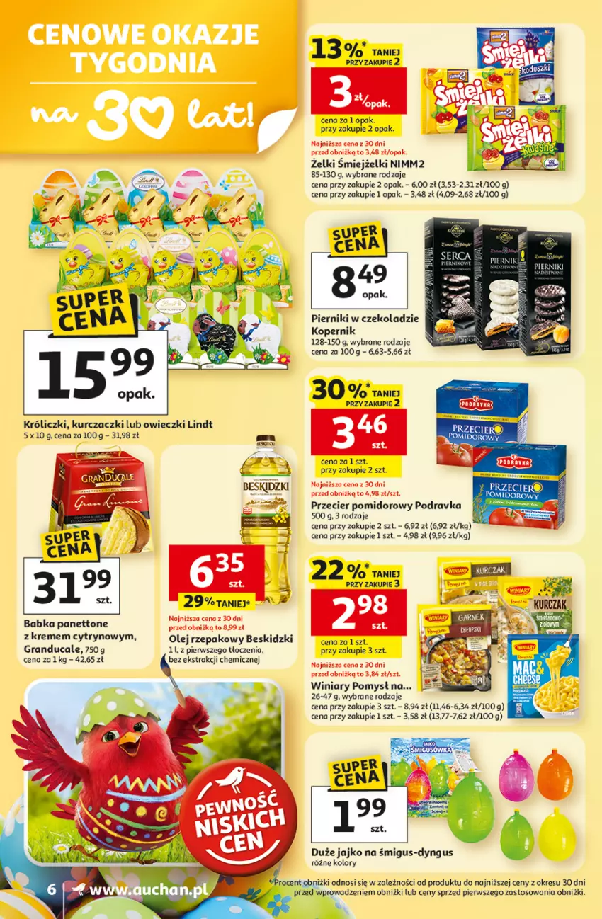 Gazetka promocyjna Auchan - Gazetka 30 Lat Supermarket Auchan - ważna 19.03 do 25.03.2026 - strona 6 - produkty: Babka, Beskidzki, Gra, Lindt, Nimm2, Olej, Olej rzepakowy, Piernik, Pierniki w czekoladzie, Podravka, Winiary