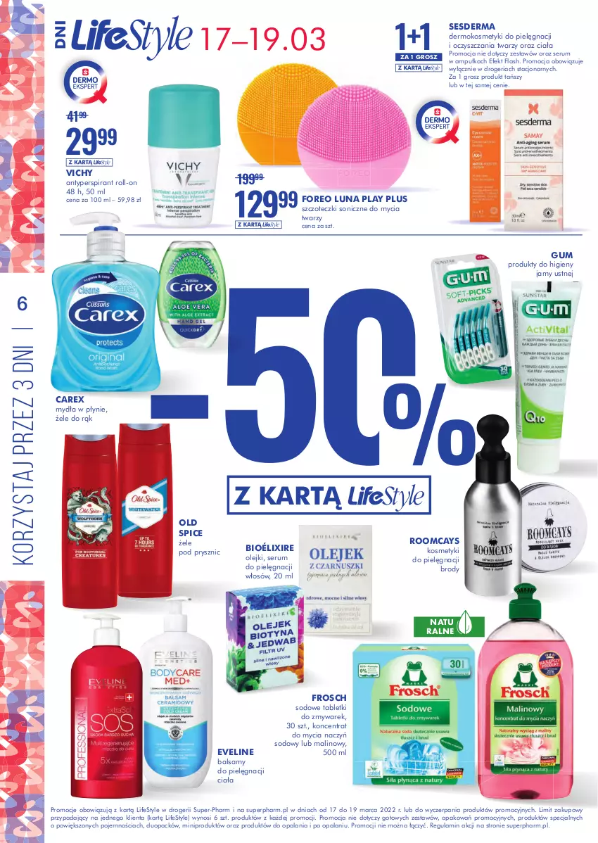 Gazetka promocyjna Super Pharm - Gazetka - ważna 17.03 do 19.03.2022 - strona 6 - produkty: Antyperspirant, Do mycia naczyń, Eveline, Frosch, Koncentrat do mycia naczyń, Kosmetyki do pielęgnacji, Old Spice, Olej, Oreo, Rum, Ser, Serum, Sesderma, Tablet, Vichy