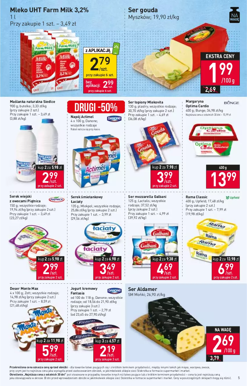 Gazetka promocyjna Stokrotka - Market - ważna 24.08 do 30.08.2023 - strona 8 - produkty: Actimel, Danone, Deser, Fa, Fanta, Farm Milk, Galbani, Gouda, Jogurt, Margaryna, Maślanka, Mięso, Mleko, Mlekovita, Monte, Mozzarella, Mysz, Napój, Optima, Optima Cardio, Owoce, Piątnica, Rama, Ser, Ser topiony, Serek, Serek wiejski, Top, Warzywa, Zott