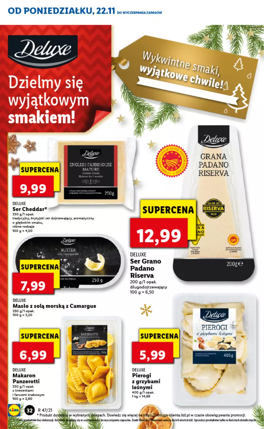 Gazetka promocyjna Lidl - GAZETKA - ważna 22.11 do 24.11.2021 - strona 32 - produkty: Cheddar, Fa, Gra, Makaron, Masło, Pierogi, Ser