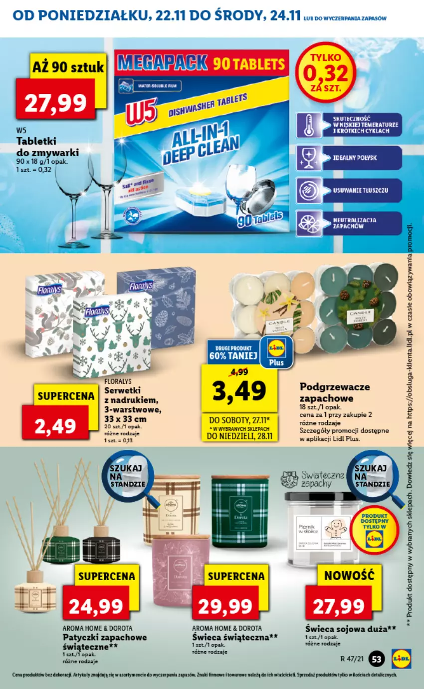 Gazetka promocyjna Lidl - GAZETKA - ważna 22.11 do 24.11.2021 - strona 53 - produkty: Fa, Flora, Podgrzewacze, Ser, Serwetki, Tablet, Tabletki do zmywarki, Zmywarki