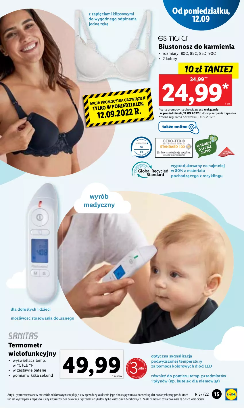 Gazetka promocyjna Lidl - GAZETKA - ważna 12.09 do 17.09.2022 - strona 15 - produkty: Biustonosz, Control, Dzieci, Karmi, Termometr