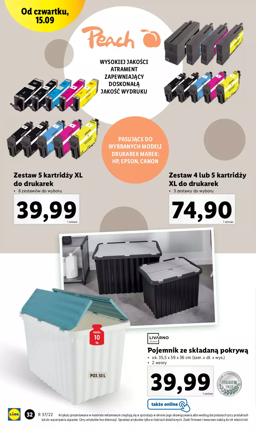 Gazetka promocyjna Lidl - GAZETKA - ważna 12.09 do 17.09.2022 - strona 34 - produkty: Canon, HP, Pojemnik, Sok