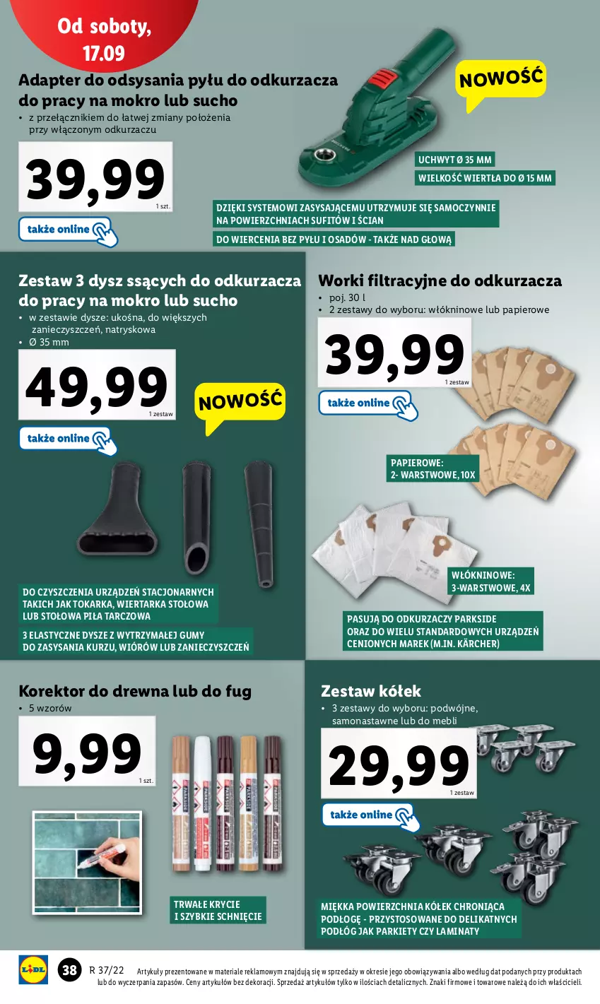 Gazetka promocyjna Lidl - GAZETKA - ważna 12.09 do 17.09.2022 - strona 42 - produkty: Kärcher, Odkurzacz, Papier, Parkside, Tarka, Wiertarka