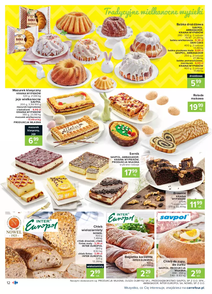 Gazetka promocyjna Carrefour - Gazetka Carrefour - ważna 28.03 do 03.04.2021 - strona 12 - produkty: Babka, Bagietka, Brownie, Chleb, Chleb wieloziarnisty, Dan Cake, Rolada, Ser