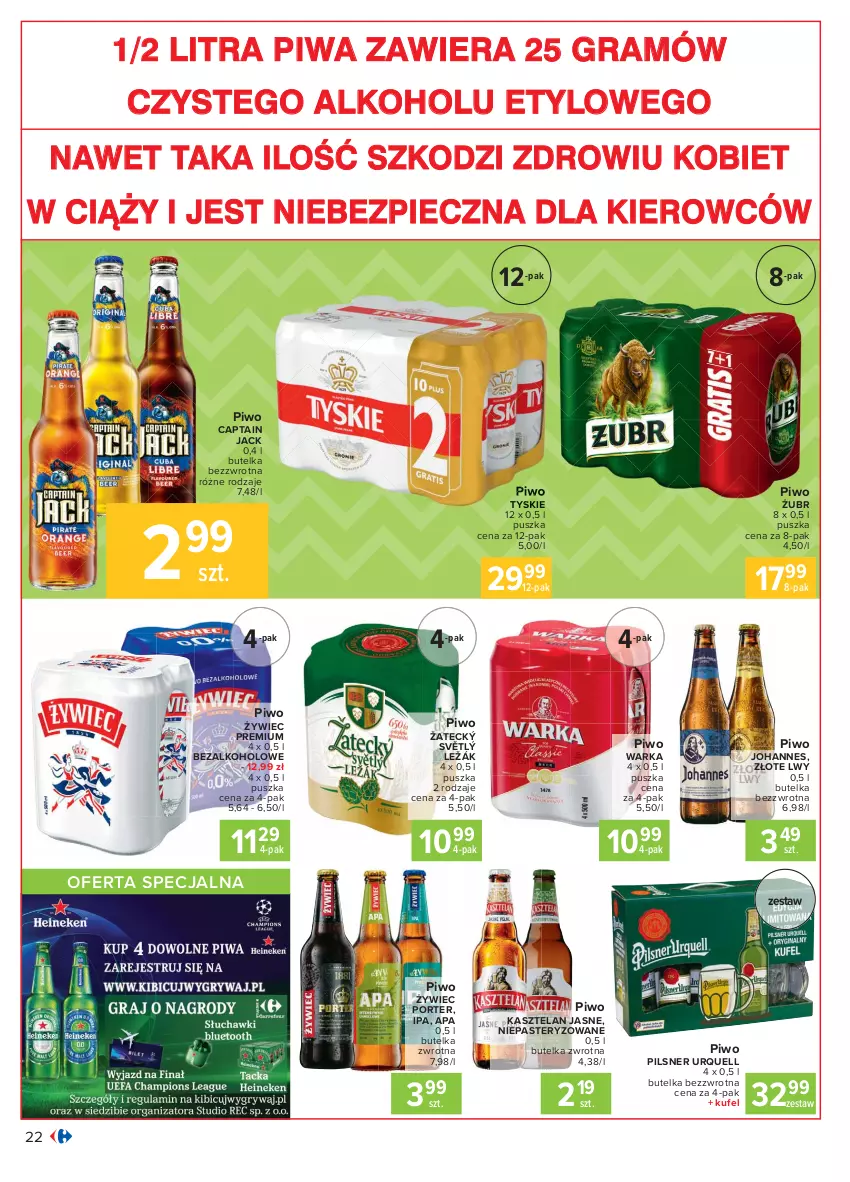 Gazetka promocyjna Carrefour - Gazetka Carrefour - ważna 28.03 do 03.04.2021 - strona 22 - produkty: Captain Jack, Gra, Kasztelan, Piec, Pilsner Urquell, Piwa, Piwo, Por, Tyskie, Warka