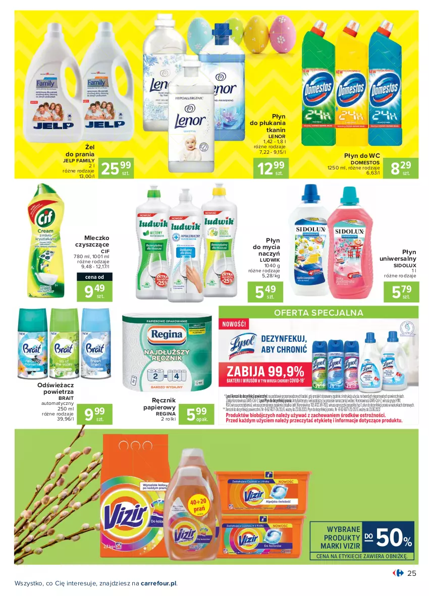 Gazetka promocyjna Carrefour - Gazetka Carrefour - ważna 28.03 do 03.04.2021 - strona 25 - produkty: Cif, Do mycia naczyń, Domestos, Fa, Gin, Lenor, Ludwik, Mleczko, Odświeżacz powietrza, Papier, Płyn do mycia, Płyn do mycia naczyń, Płyn do płukania, Płyn do wc, Ręcznik, Rolki, Sidolux, Vizir