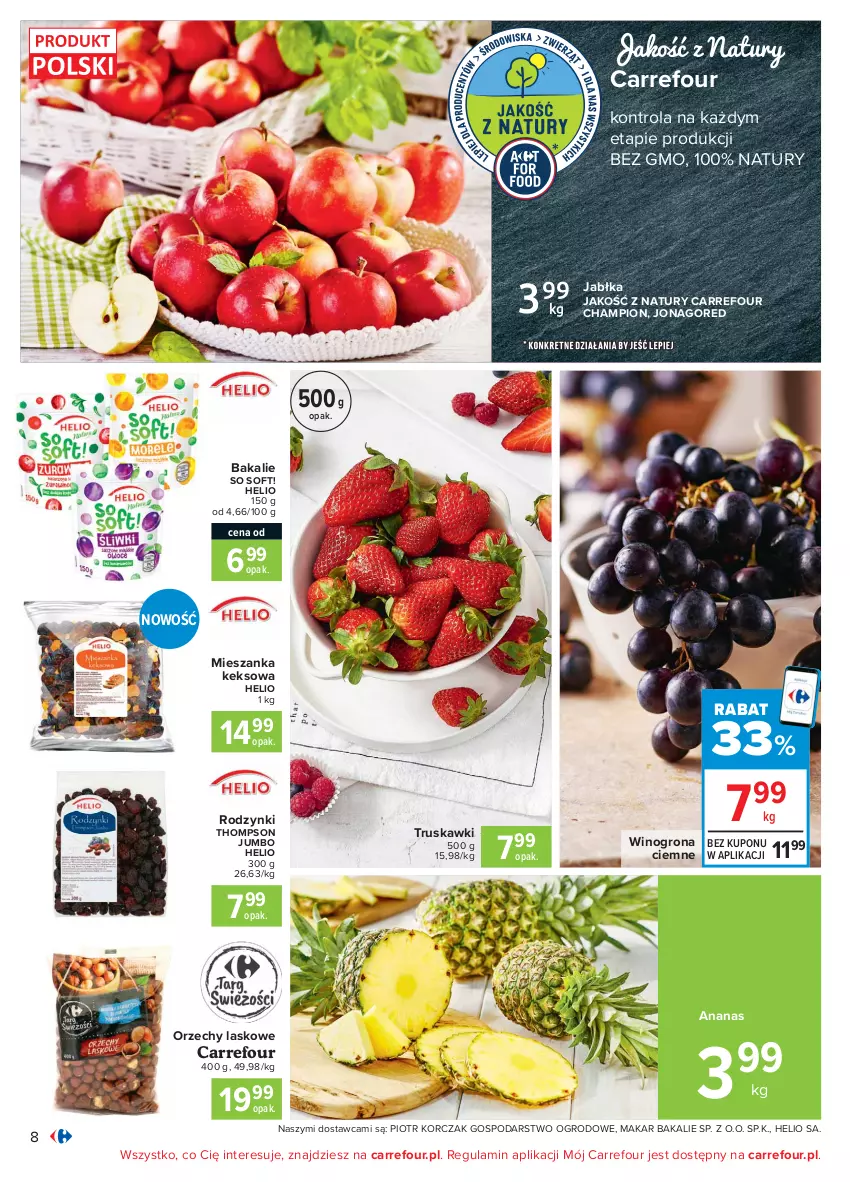 Gazetka promocyjna Carrefour - Gazetka Carrefour - ważna 28.03 do 03.04.2021 - strona 8 - produkty: Ananas, Helio, Jabłka, Rodzynki, Truskawki, Wino, Winogrona